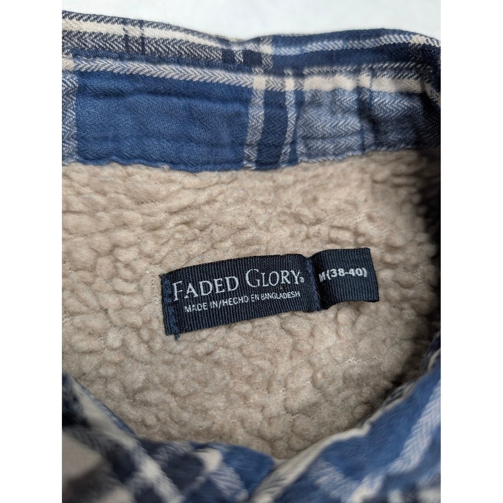 Faded Glory Men's Plaid Flannel Sherpa Lined Jacket Blue Beige Black Size M - Picture 2 of 7